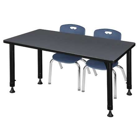 Regency Regency Kee 48 x 24 in. Adjustable Classroom Table- Grey & 2 Andy 12 in. Stack Chairs- Blue MT4824GYAPBK45NV
